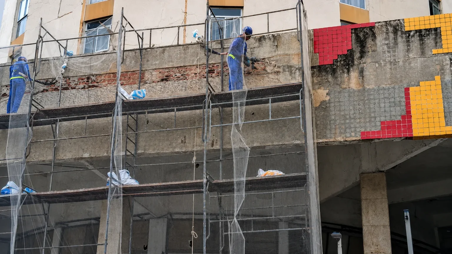 Tratamento das áreas comprometidas da fachada, pastilha a pastilha