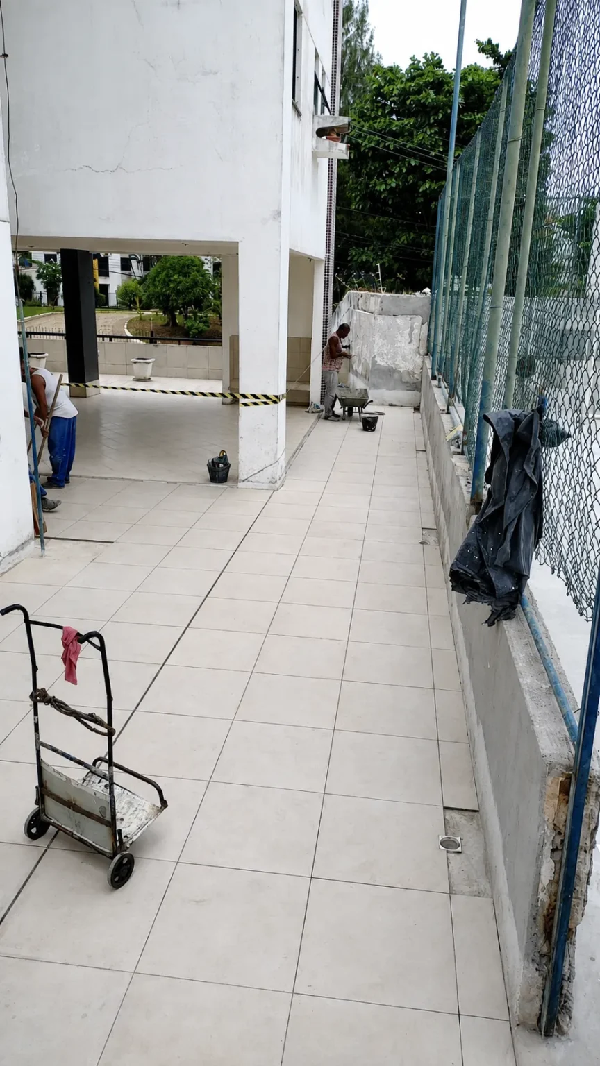 Obra por etapas, com a circulação do condomínio preservada
